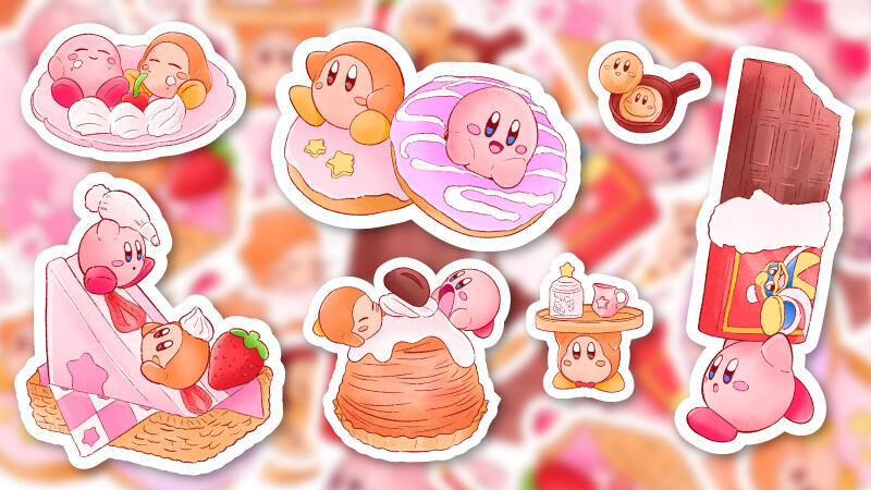 Cute Pastry Kirby stickers drawn by Miko