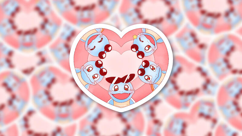 The coolest Squirtle Squad in a pink heart drawn by Miko